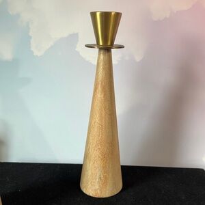 "Elizabella Natural Wood Tapered Brass Candlestick Holder" by Shiraleah